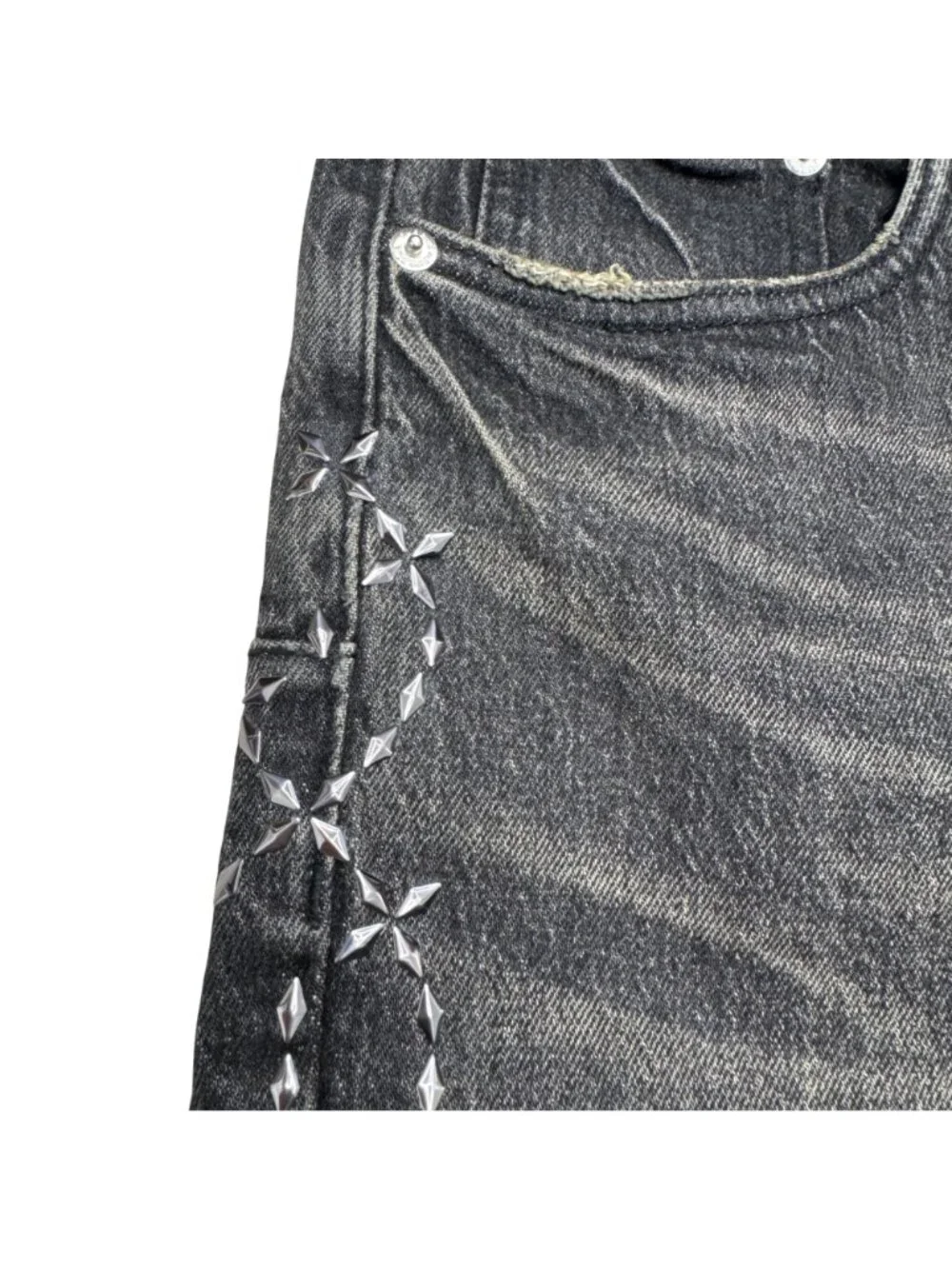 Purple Brand Skinny Twist Hotfix P001 Jeans Men's Black Studded Design, Size 33